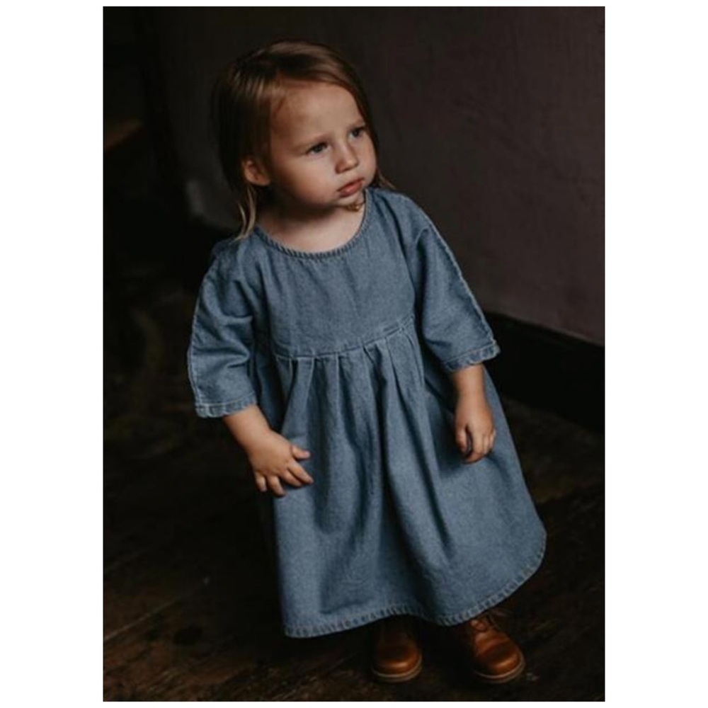 The Simple Folk | Organic Cotton Prairie Light Denim Dress | 0/3 Months